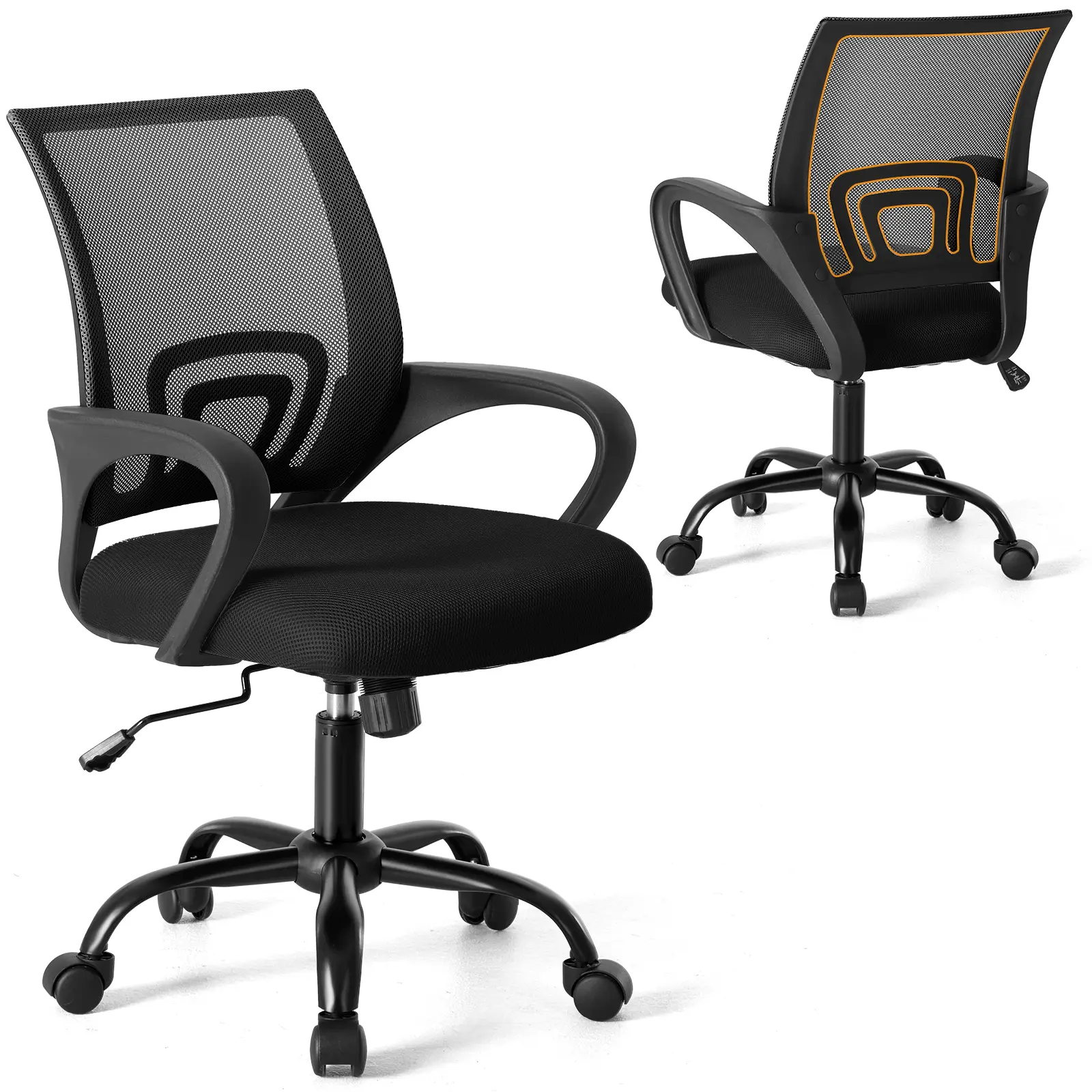 Sweetcrispy Comfortable Height-Adjustable Desk Chair - Ergonomic Home Office Furniture with Steel Frame, Rocking Mode, Lumbar Support, Mesh Back, Quiet Casters for Home Office & Gaming, Gaming Chair