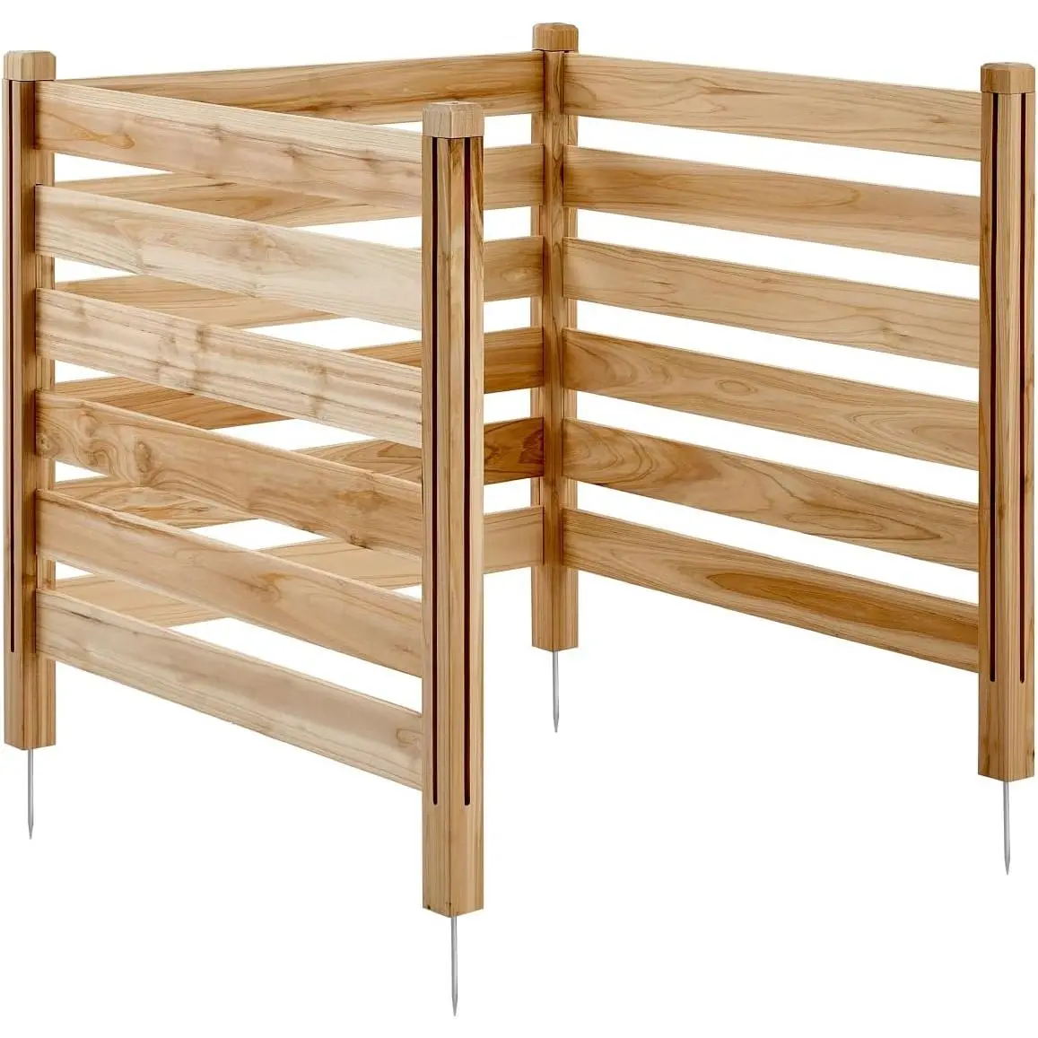VEVOR Natural Solid Wood Privacy Fence, 3-Panel 36" W x 36" L Slatted Screen, Durable Metal Stakes, Easy to Assemble DIY, Enhance Privacy for Outdoor Pool Equipment Enclosure & Trash Can Hider to Decorate Spaces, 3 Panels