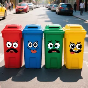 4 Cartoon Face PVC Stickers Self-Adhesive Glossy Removable for Trash Can Fridge Wall Toilet Indoor Outdoor Party Home Decor