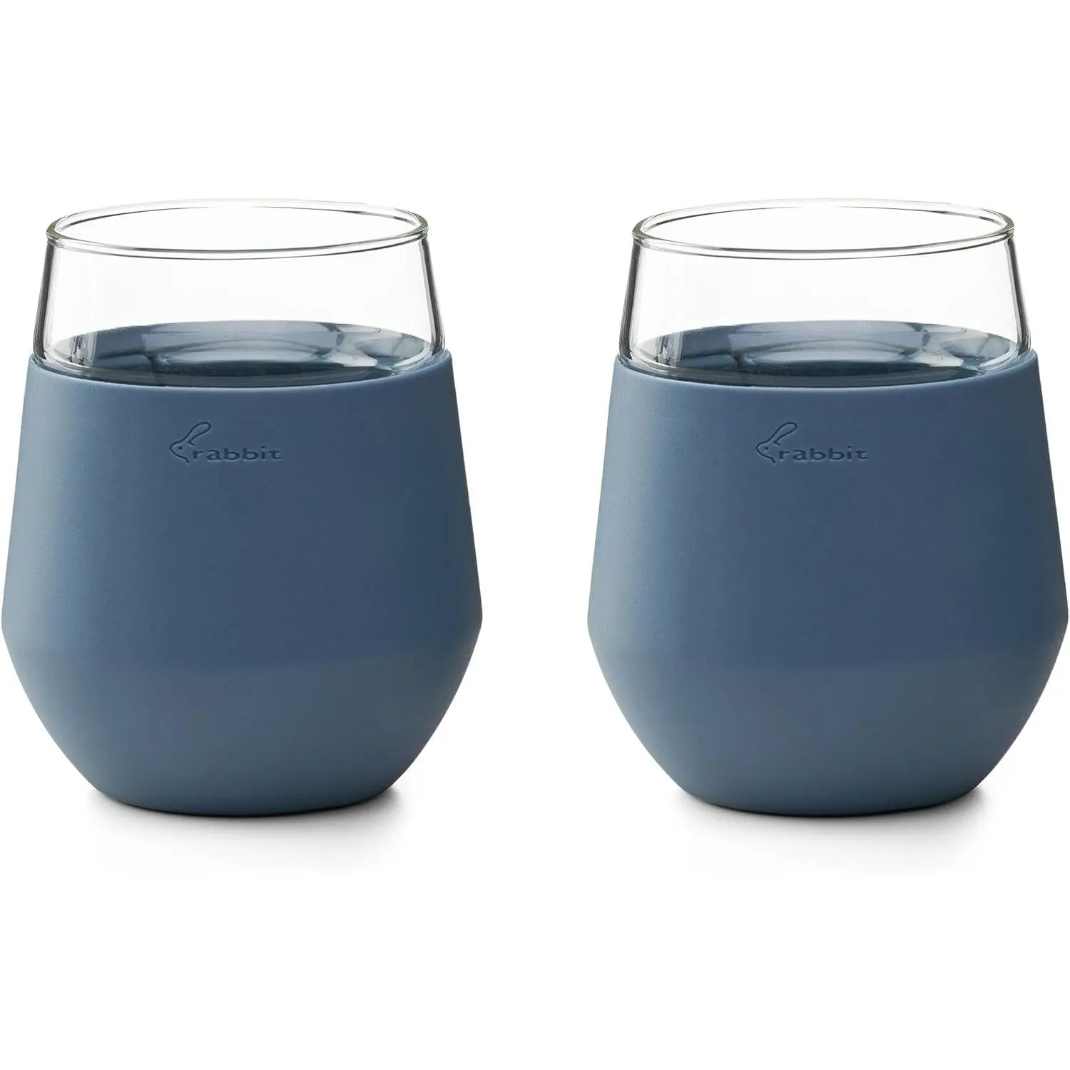 Rabbit Freezable Wine Glass Set of 2 - Insulated Stemless Cooling Glasses with Freezer Gel Packs and Silicone Sleeves, Keeps White Wine & Rosé Cold for Hours, Blue Gift Set Gift