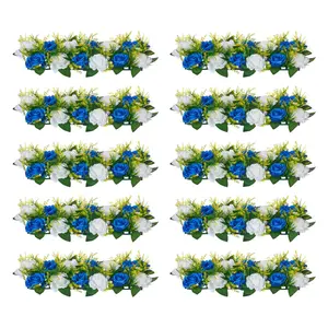 【Summervibes】VEVOR Flower Ball Arrangement Bouquet 10 PCS, 19.6 x 8.6 Inch Artificial Flower Balls Wedding Table Centerpieces, Faux Rose Arrangements for Wedding Centerpiece Home Decoration, Blue and White Roses
