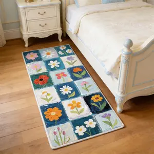 Floral Bedside Carpet, Modern Simple Style, Soft Comfortable Plush Mat, Non-Slip Washable Rug, Floral Area Rug for Living Room Bedroom Porch Bathroom