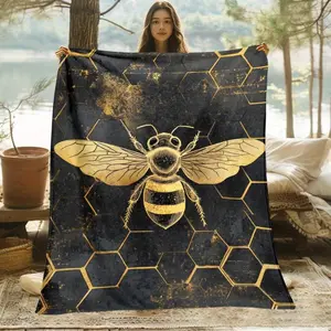 Vintage Black & Gold Honeycomb Bee Artistic Throw Blanket