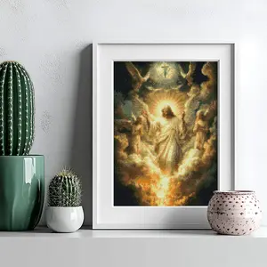 Jesus in Heavenly Light Diamond Painting Kit, Squares Diamonds, Full Drill Religious Cross Art, Christian DIY Craft, with Angels and Doves, Crucifix Wall Decor for Home, Church Gift, Heavenly Light,  Without Frame