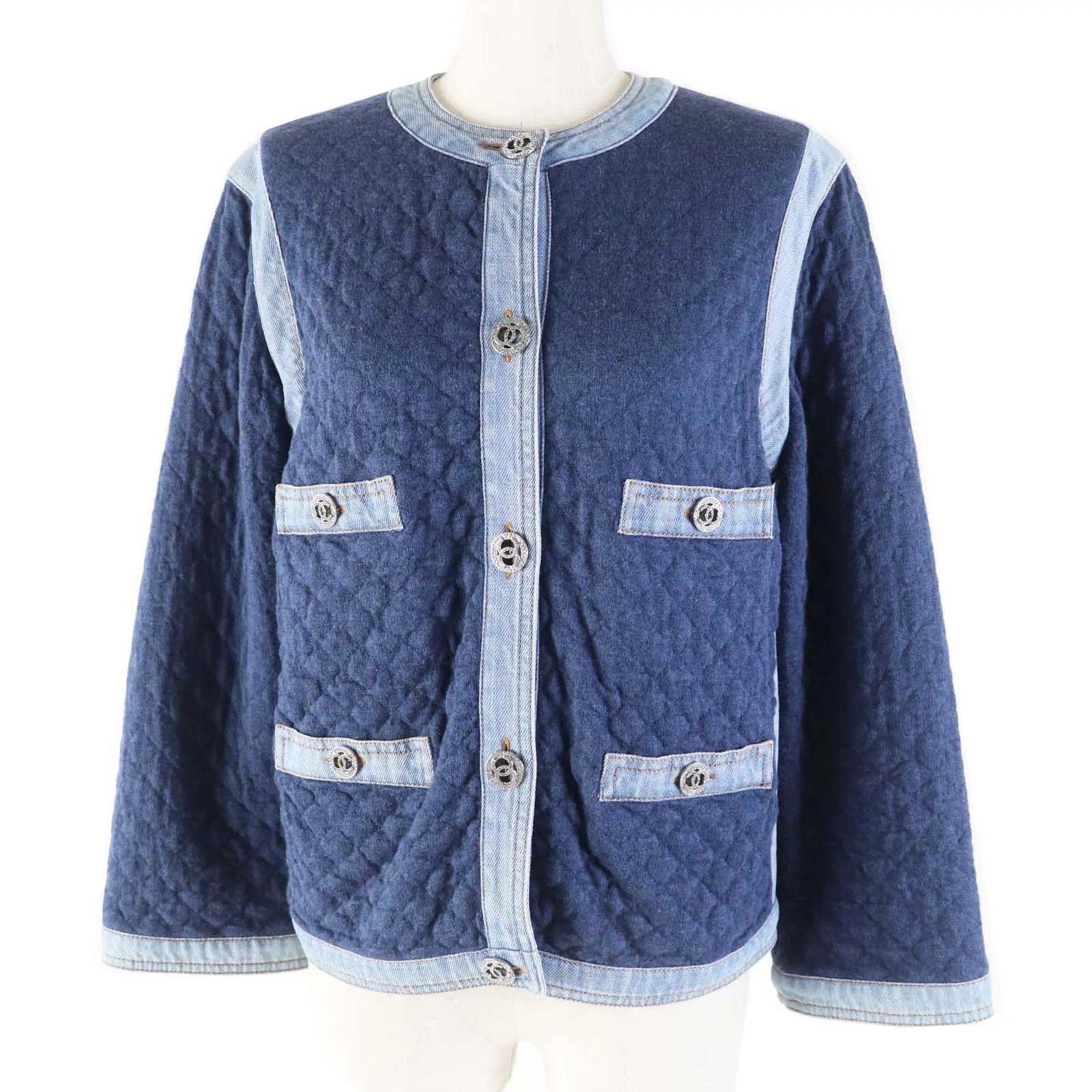 Pre-owned CHANEL Cotton Small Leather Goods Viscose Rhinestone Button Denim Jacket
