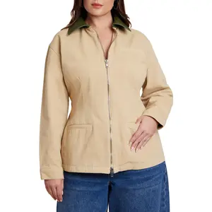 ELOQUII Women's Plus Size Nipped Waist Barn Jacket With Faux Leather Collar