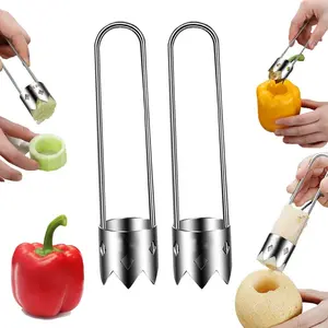 2 PCS Pepper Corer & Seed Remover, Stainless Steel Vegetable and Fruit Corer Tool, Easy Core Remover for Bell Pepper, Jalapeno, Pineapple, Pear – Kitchen Gadget Set