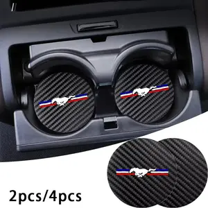 Ford Mustang Carbon Fiber Texture Anti-Slip Cup Holder, 2pcs or 4pcs, Protects From Scratches, Decorative Vehicle Accessory