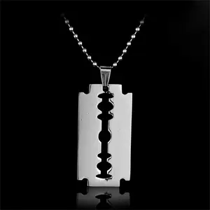 Stainless Steel Blade Razor Necklaces Gothic Punk Men Jewelry Sliver Color Metal Pendant Necklace Hiphop Accessories