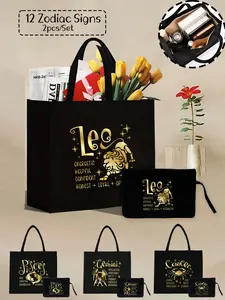 Handbag Set with Zodiac Pouch, Linen Shoulder Bag, Perfect for Travel, Vacation, Casual Use, Ideal Gift for Women, Handbag Combo