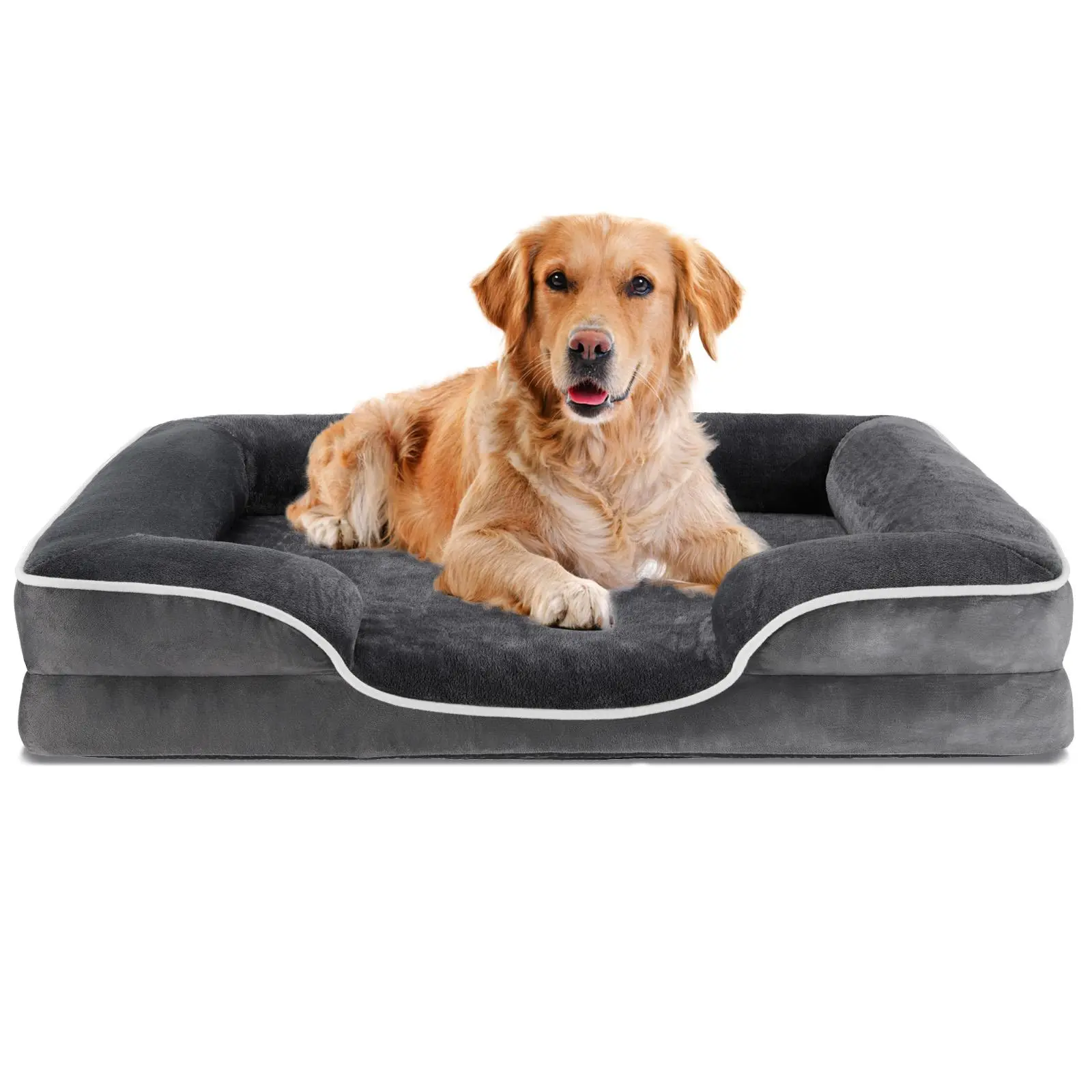 Orthopedic Shaped Dog Bed - Memory Foam Pet Bed for Medium Dogs, Washable Removable Cover, Non-Slip Base, Waterproof Liner, Egg Crate Foam for Improved Sleep, Shaped Beds
