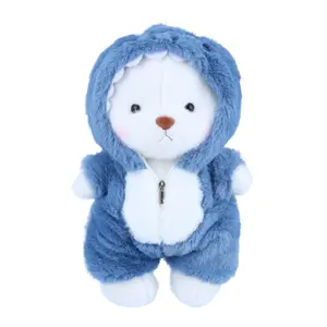 Teddy Bear Stuffed Animal 13'' Cute Plush Toy with Removable Blue Shark Hoodie, Soft Emotional Support Teddy Bear Plushies with Movable Legs, Funny Stuffed Animal Gift for Kids, Girls & Adults birthday