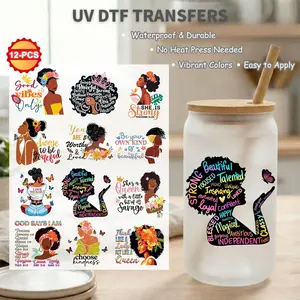 12pcs/set UV DTF Cup Wraps Decals, UV DTF Transfers, Waterproof Self-Adhesive Transfer Paper, Easy to Apply, for Mugs & Bottles, 3D Crystal Labels, High-Quality DIY Crafts, Cup Stickers
