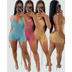 Summer Autumn Clothes European and American Trend Fashionable and Sexy Body Shaping Cross-border Sexy Hollowed-out Sequin Three-piece Set Womenswear Bodysuits Check Tops Fitted
