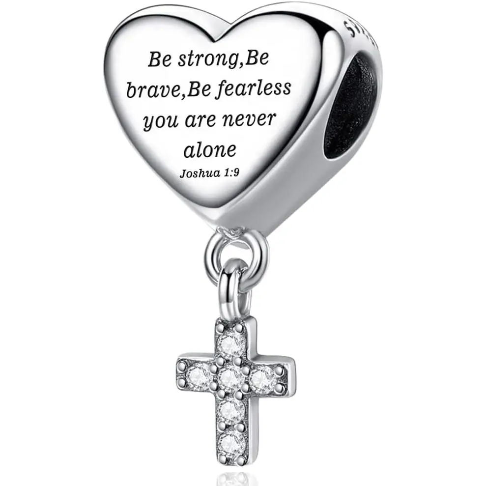 Cross Charm Fit Pandora Charms Bracelet Love Heart Christian Bible Verse Charms Prayer Faith Religious Jewelry Gifts for Women, Mother's Day, Adults