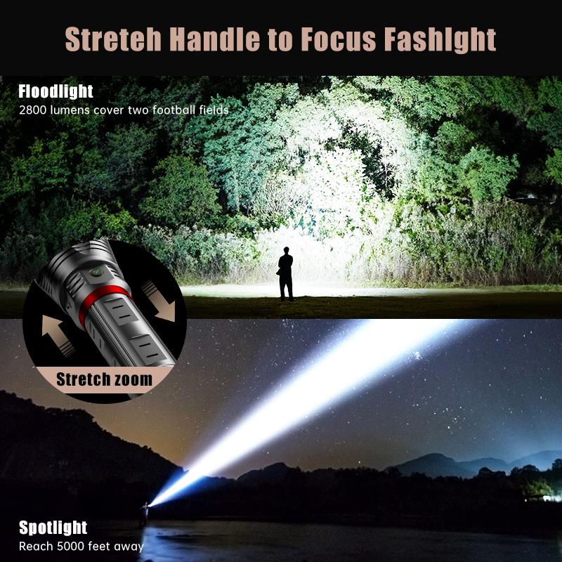 SKYFIRE Model 1209 – 2800 Lumen Rechargeable LED Flashlight, Ultra-Bright, 3 Lighting Modes, Waterproof, with Shoulder Strap – Ideal for Camping, Emergency, Hiking, and Outdoor Use#Summervibes summergarden