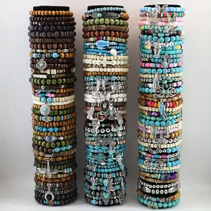 30Pcs Boho Multilayer Beaded Bracelets for Women Stackable Stretch Cuff Style with Mixed Materials, Wood, Metal, Assorted Colorful Designs, Fashion Jewelry Gift Set Random Style