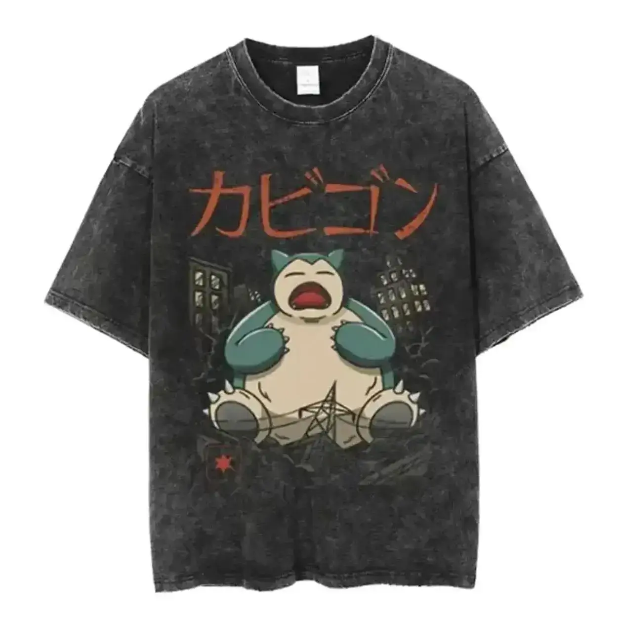 Oversized Snorlax Graphic Tee - Unisex Streetwear Apparel in Soft Heavyweight 230gsm Mineral Wash Cotton, Oversized Graphic Tee, T-Shirt, Washed, Graphic Tee Addict