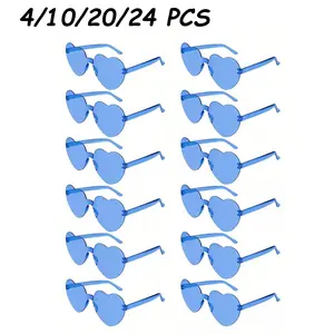 4/10/20/24 PCS Women Heart-Shaped Sunglasses, Fashionable Blue Color Shades, Perfect for Parties & Beaches, Ideal Gift for Weddings & Birthdays