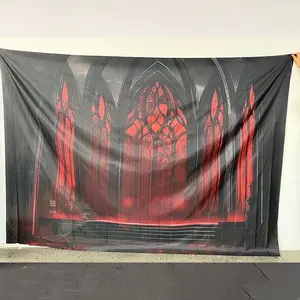 Gothic Vampire Castle Banner Flag, Halloween Party Decoration, Photography Background Cloth, Indoor Outdoor Home Wall Decor, Room Decor Banner, Anniversary Gift