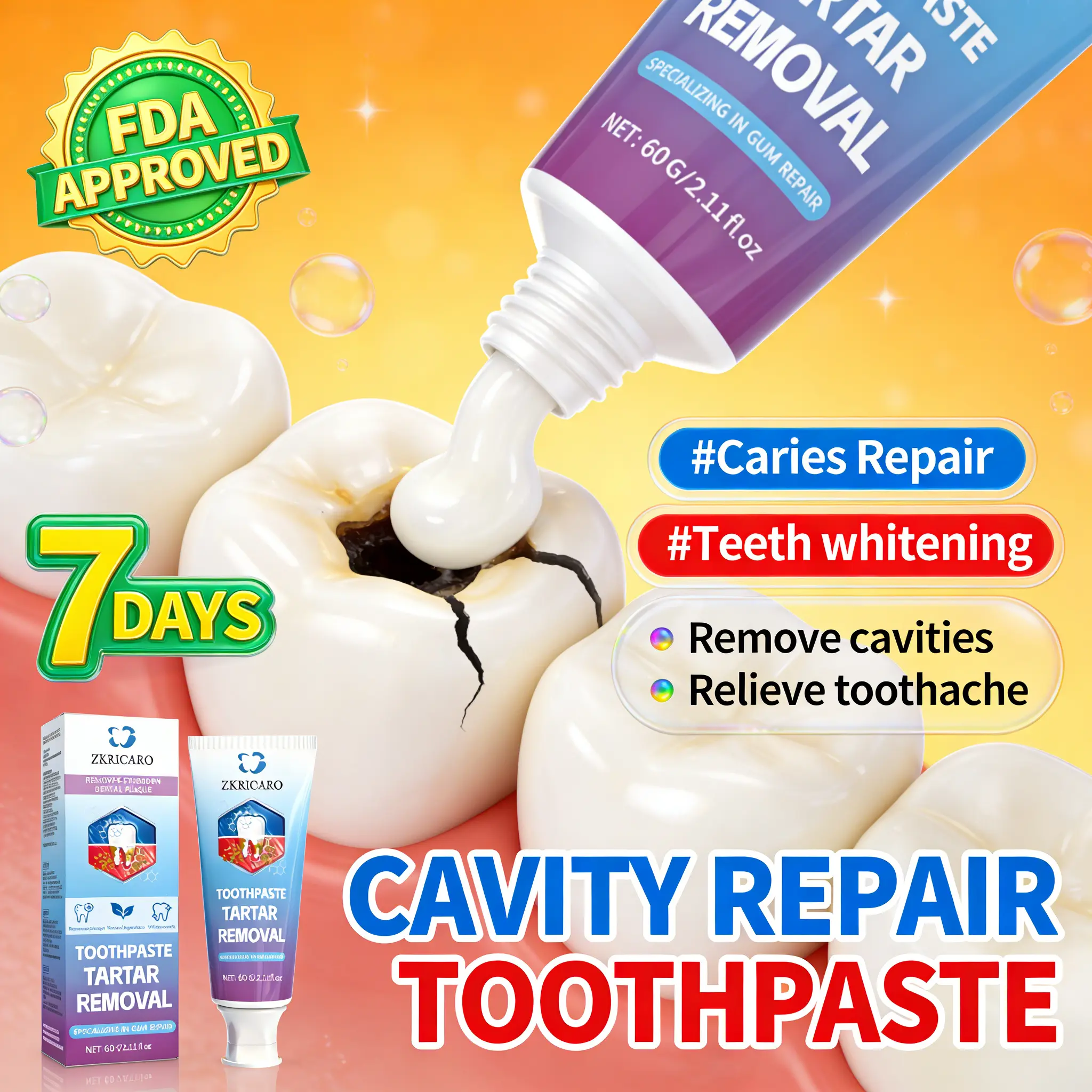 Icra Toothpaste ZKRICARO Cavity Repair Toothpaste - FDA Certified Enamel Strengthening ...