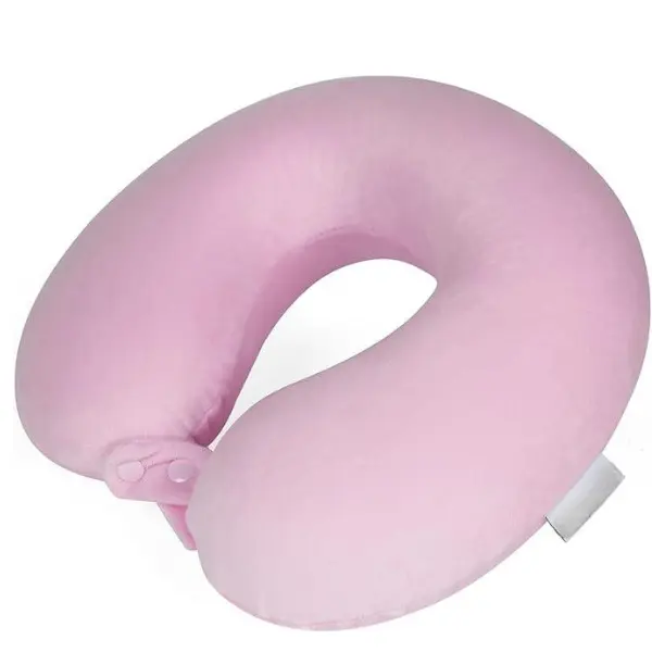 Travel Neck Pillow 100% Pure Memory Foam Airplane Pillow for Head Support, Soft Adjustable Pillow for Plane, Car & Home Recliner (Pink)