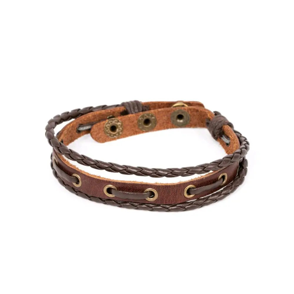 Road Cruise Brass Urban Bracelet - Brown Leather with Bracelets and Clips, Classic Design for Casual Wear