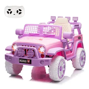 12V 4WD Kids Ride-On Truck Power Wheels with Remote Control, Bluetooth, LED Lights, 3 Speed Modes, Safety Belt, Emergency Stop, Anti-Slip Tires, Ride On Wheels for Children Development, Perfect Gift for Kids 3-8 (Pink/Black/Green)