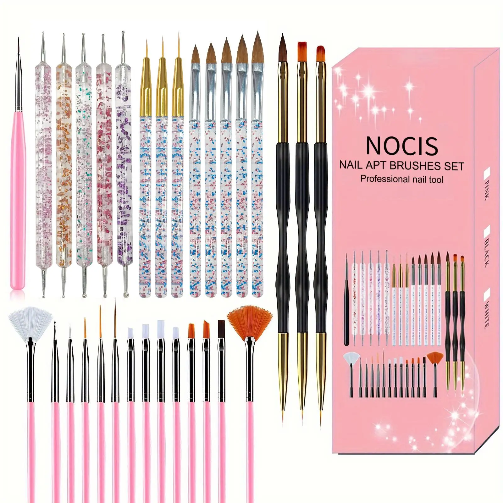 Nail Art Brush Kit Set, 31 Pcs/Box Nail Tip Painting Brushes, 3D Builder Gel Brush and Carving, Dotting and Drawing Pen, Professional Manicure Nail Design Tools for DIY French Manicure, Flower Nails, Home and Salon Use, Nail Art Supply, Nail Art Equipment