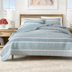 3- Reversible Blue Full/ Quilt Comforter with 2 Shams | Lightweight, -Season, Cozy, Modern Bedspreads | Paisley Coverlet Sets | Kadi Collection