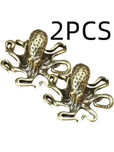 2PCS Solid Brass Octopus Tea Retro Octopus Statue Metal Octopus Ornament, Fun Octopus Tea Pet for Desk Decoration and Tea Art Display