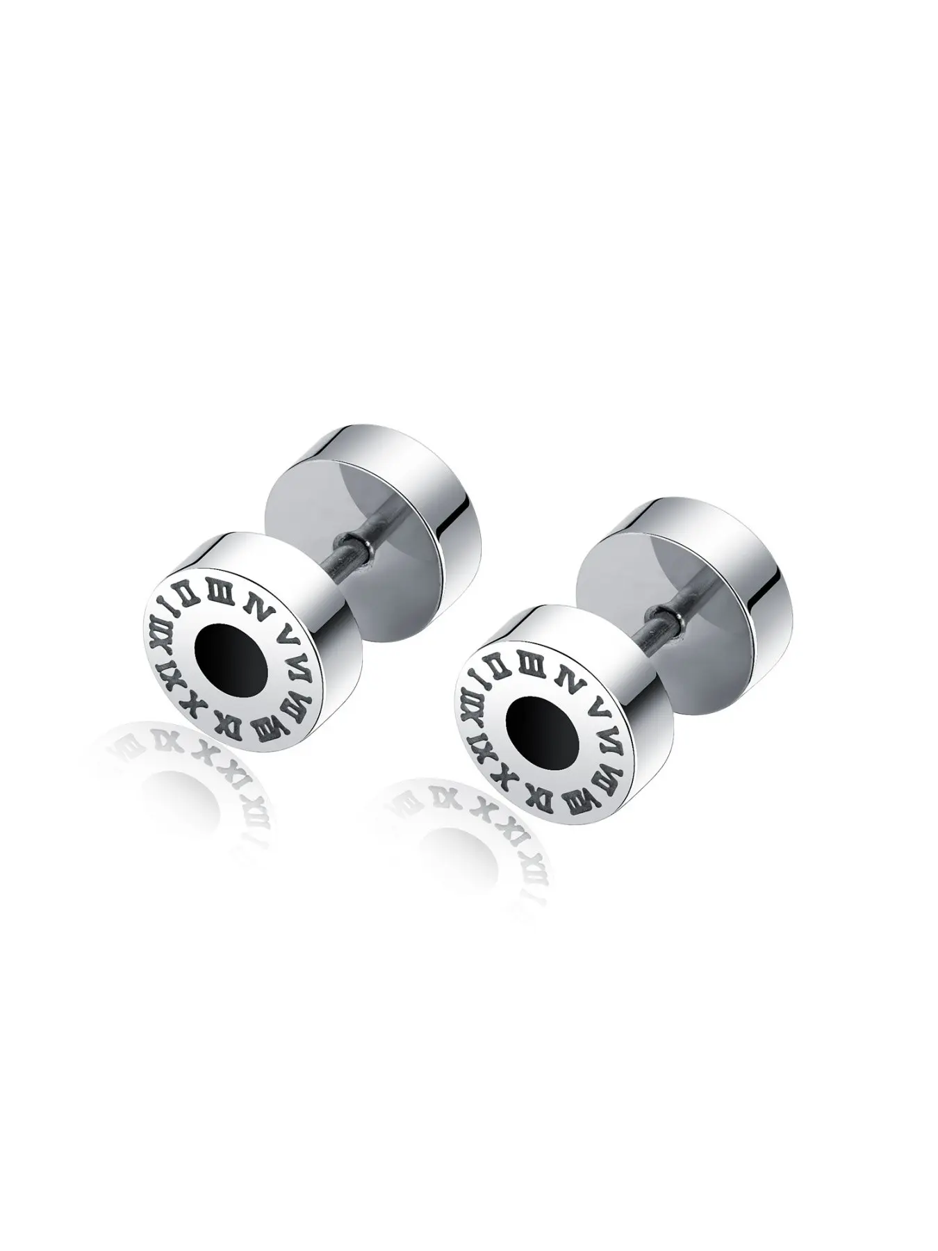 Fashion Roman Numeral Statement Earrings Titanium Steel Men's Studs, Unique Versatile Stainless Steel Dumbbell Trendy Male Ear Jewelry