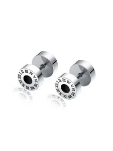 Fashion Roman Numeral Statement Earrings Titanium Steel Men's Studs, Unique Versatile Stainless Steel Dumbbell Trendy Male Ear Jewelry