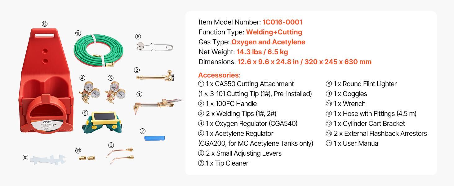 【BackToSchool】VEVOR Brass Oxygen-Acetylene Torch Kit with Check Valves, 15FT Twin-Hose Setup, 1 Cutting Tip, 2 Welding Tips, 2 Regulators, Cylinder Holder - Portable Brazing, Cutting, Metal Heating Set for DIY Enthusiasts for Metalwork Tasks, Durable Perf 【BackToSchool】VEVOR Brass Oxygen-Acetylene Torch Kit with Check Valves, 15FT Twin-Hose Setup, 1 Cutting Tip, 2 Welding Tips, 2 Regulators, Cylinder Holder - Portable Brazing, Cutting, Metal Heating Set for DIY Enthusiasts for Metalwork Tasks, Durable Perf
