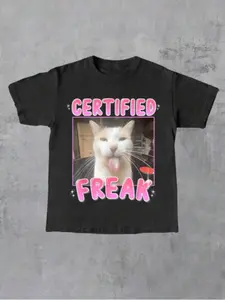 Cool Lightning Weasel Print Fun Emoji Men's Standard T-Shirt, Casual Fitted Short Sleeve, Round Neck, Cartoon Pattern, All Seasons Wear