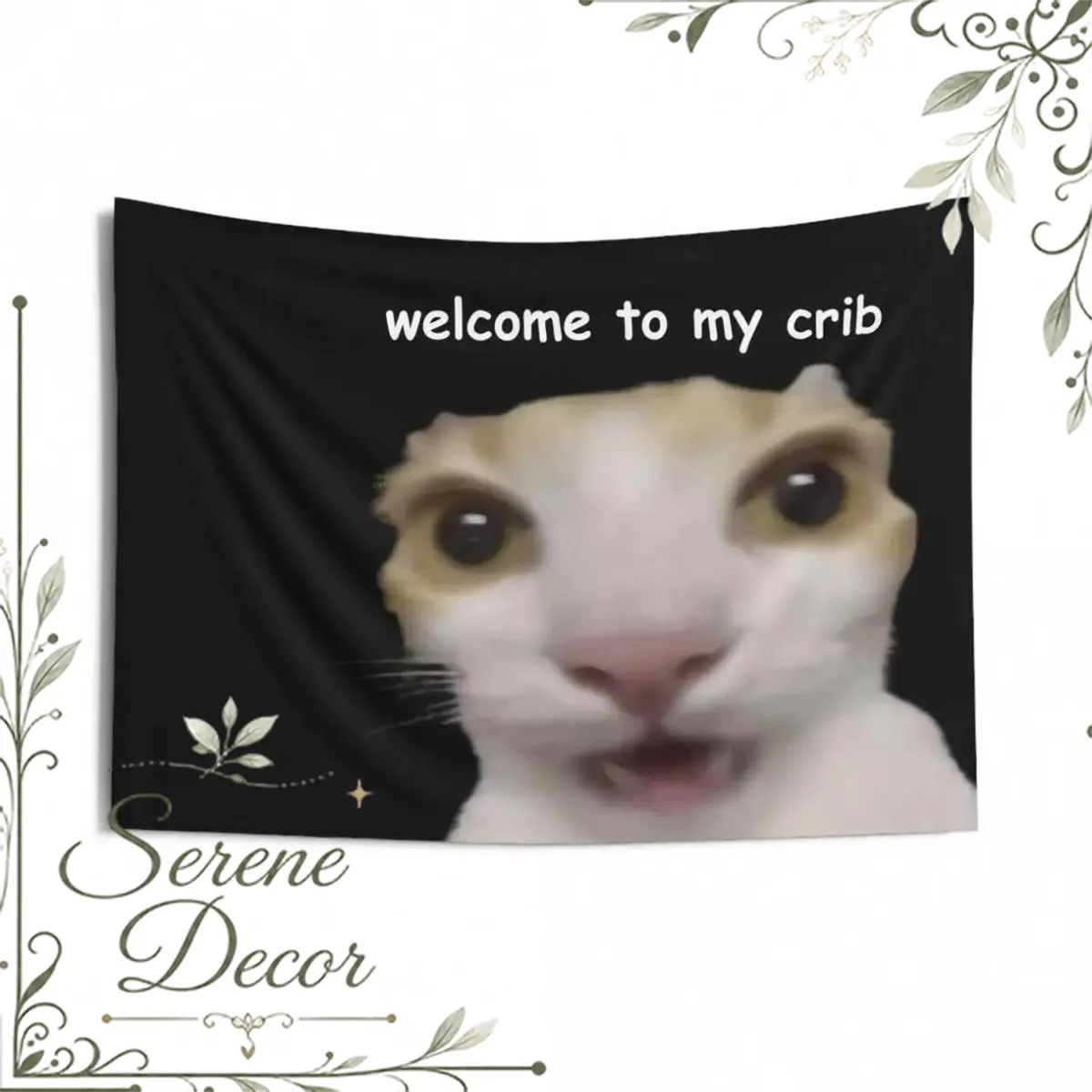 "Welcome to My Crib" Design Fun Cat Emoji Tapestry - Top Meme Wall Decor for Cat Enthusiasts, Lightweight House Decor with Easy Hang, Multiple Options for Dorm, Bedroom Items, Room Accessories Backdrop Flag, Dorm Decor