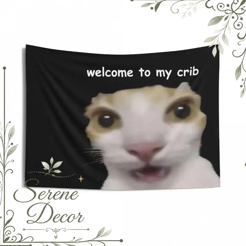 "Welcome to My Crib" Design Fun Cat Print Tapestry Wall Hanging - Lightweight Easy-Hang Animal Prop, House Decor for Cat Enthusiasts, Cool Whimsical Unique Chill Room Decor Accessory for Bedroom Backdrop, Cool Room Decor