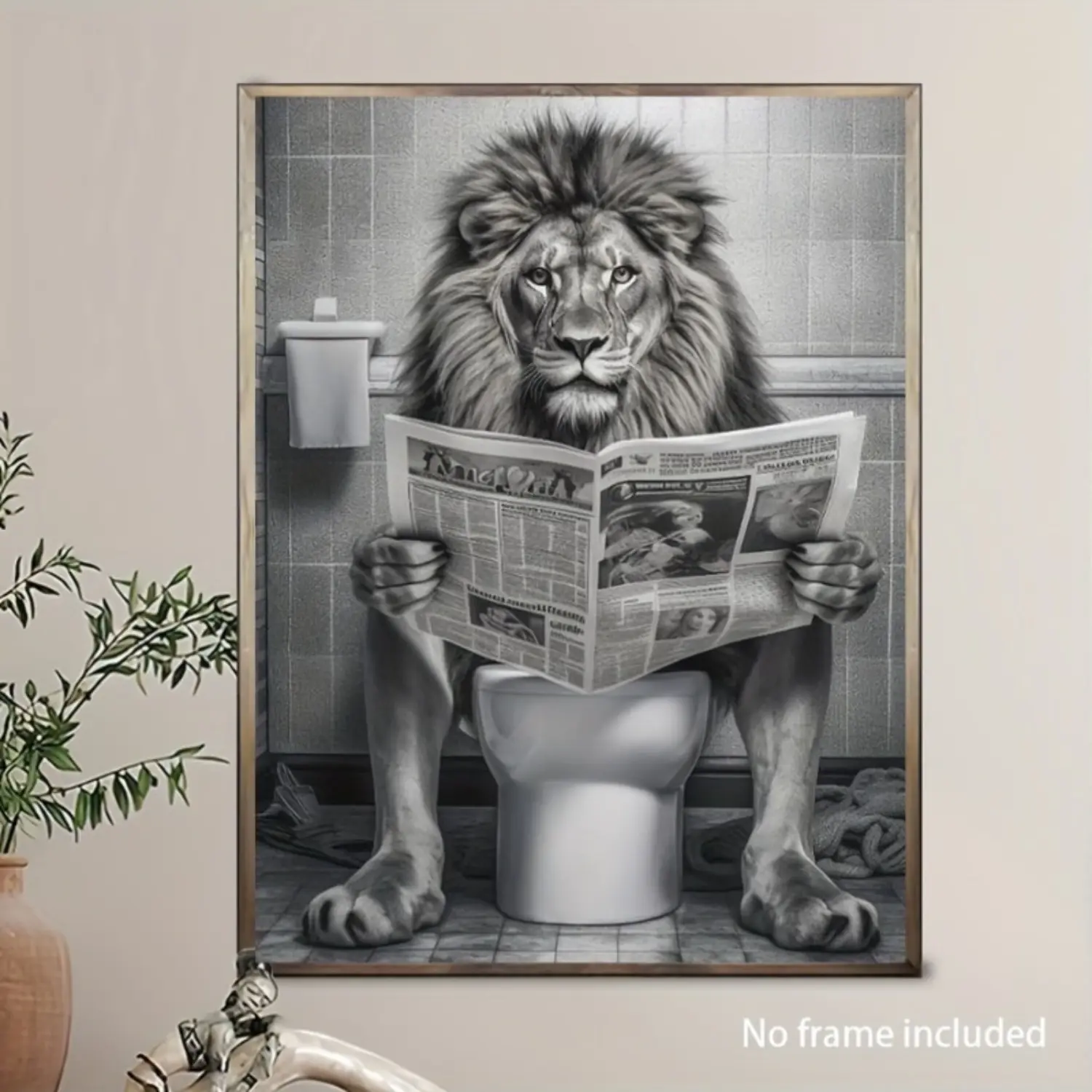 12x18in (30x45cm) Whimsical Lion Print Unframed Wood Canvas Poster - Frame-Style Home Decor, Wall Art Accent, Unique Gift Idea