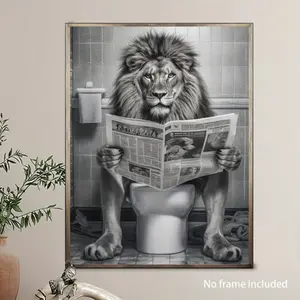 Whimsical lion  print, humorous bathroom  art, quirky home office decor, unique gift idea, poster print,   art, room decor restaurant wall unframed canvas