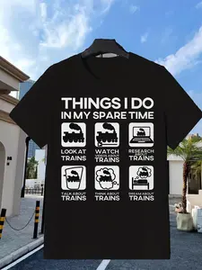 Men's Funny Train Lover Graphic TShirt Soft Breathable Round Neck Casual Top for Themed Parties & Casual Attire All-Season Comfort (Machine Washable)