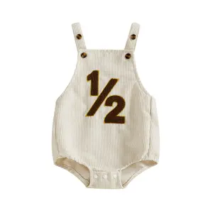 Infant Baby Sleeveless Romper Fashionable Versatile Number Printed Square Neck Jumpsuit