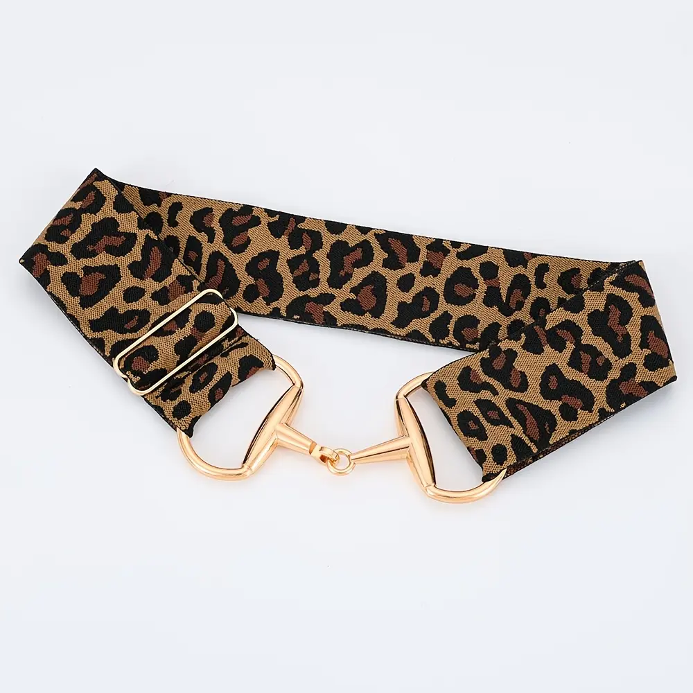 Alloy Buckle Leopard Print Elastic Band, Stretch Equestrian Belt, Adjustable Outdoor Sports Lazy Elastic Waistband