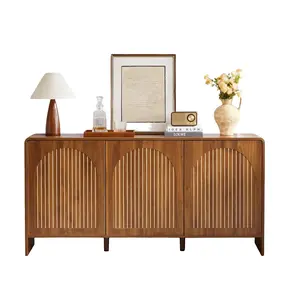 Giratree 59" Sideboard Buffet Cabinet with Storage, Wood Arched TV Console Storage Cabinet with 3 Doors and Adjustable Shelf, Large Curved Accent Cabinet for Living Room Hallway Kitchen Dining Room