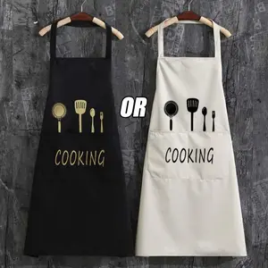 Letter & Cookware Pattern Apron, 1 Count Waterproof & Oil-proof Apron with Pocket, Kitchen Cooking Apron for Men & Women, Novelty Cooking Aprons