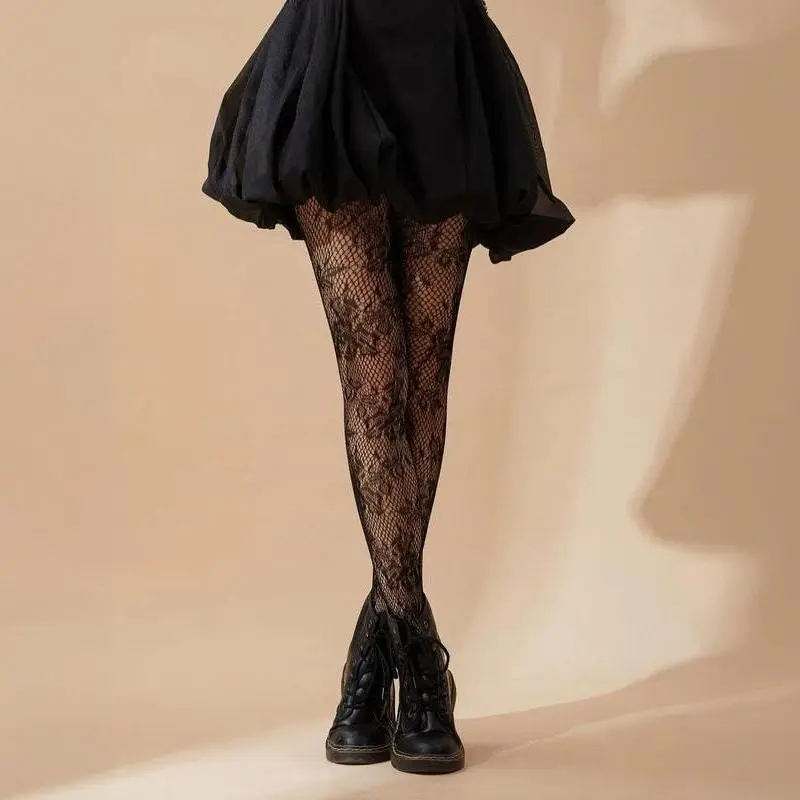 Women's Floral Lace Print Fishnet Tights - Comfortable Breathable Nylon-Polyester Blend for Parties & Daily Wear, Elegant Design