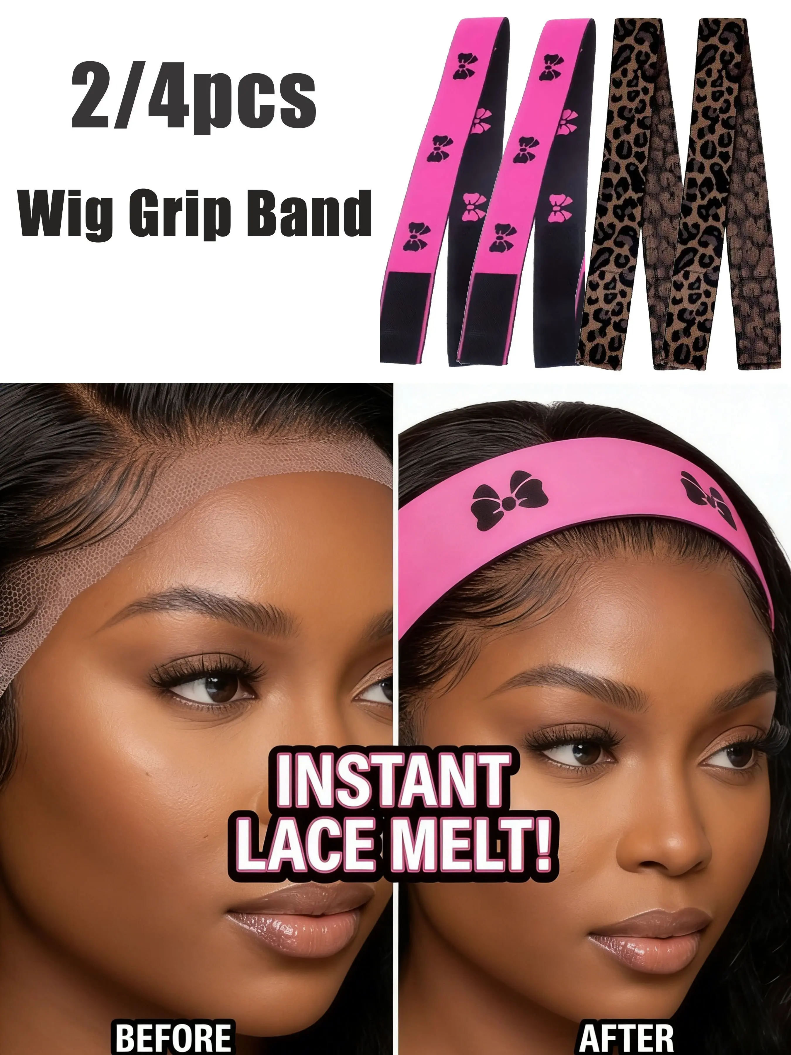 2/4pcs Wig Grip Band Headband, Adjustable Non-Slip Velcro Elastic Hairline Secure Band for Wig Install, Edges & Baby Hair, Daily Wear Makeup & Gym, Women & Girls, Headbands For Wigs