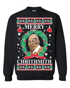 Blacklyly Mike Tyson Merry Chrithmith Ugly Christmas Sweater Sweatshirt Funny Christmas Sweater Holiday Sweater Sweatshirt Unisex Sweatshirt Sweater Casual Comfort Long Sleeve Tops Sweatshirts
