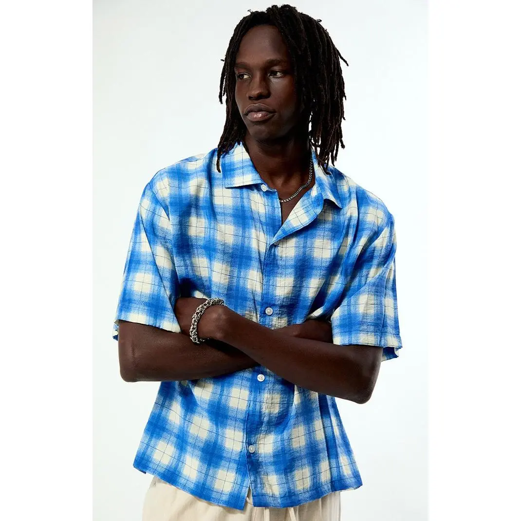 Pacsun Men's Blue Plaid Nathan Short Sleeve Shirt