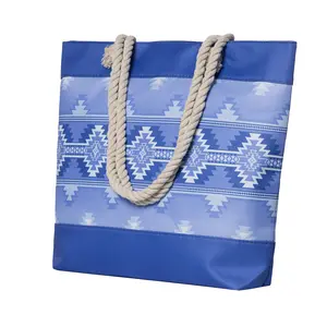 Nu Trendz Expandable Waterproof Zippered Aztec Print Large Boho Beach Tote Bag - for Pool Vacations, Shopping