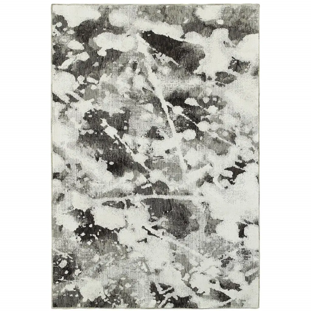 212 MAIN 6x9 ft. Rectangle Stain-Proof Stain-Resistant Abstract Print Power-Loom Area Rug, Charcoal & White, Contemporary, Indoor Household Textile, Stain Resistant Rug